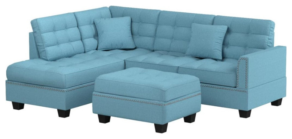 Reversible Sectional Sofa  Padded Seat With Tufted Back  ampNailhead   Contemporary   Sectional Sofas   by Decor Love  Houzz