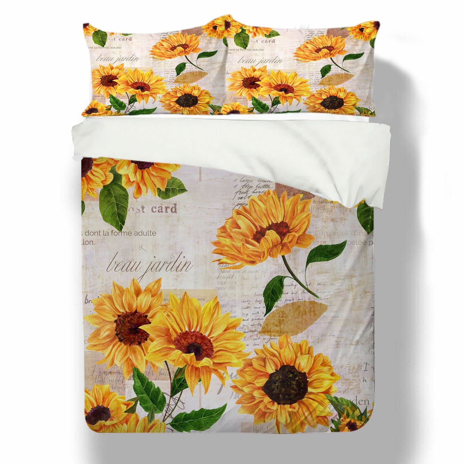 3D Yellow Sunflower Print Bedding Set Duvet Cover Set Bed Cover Gift 2/3pcs Bedding Set Bed Quilt Cover Set，California King (98