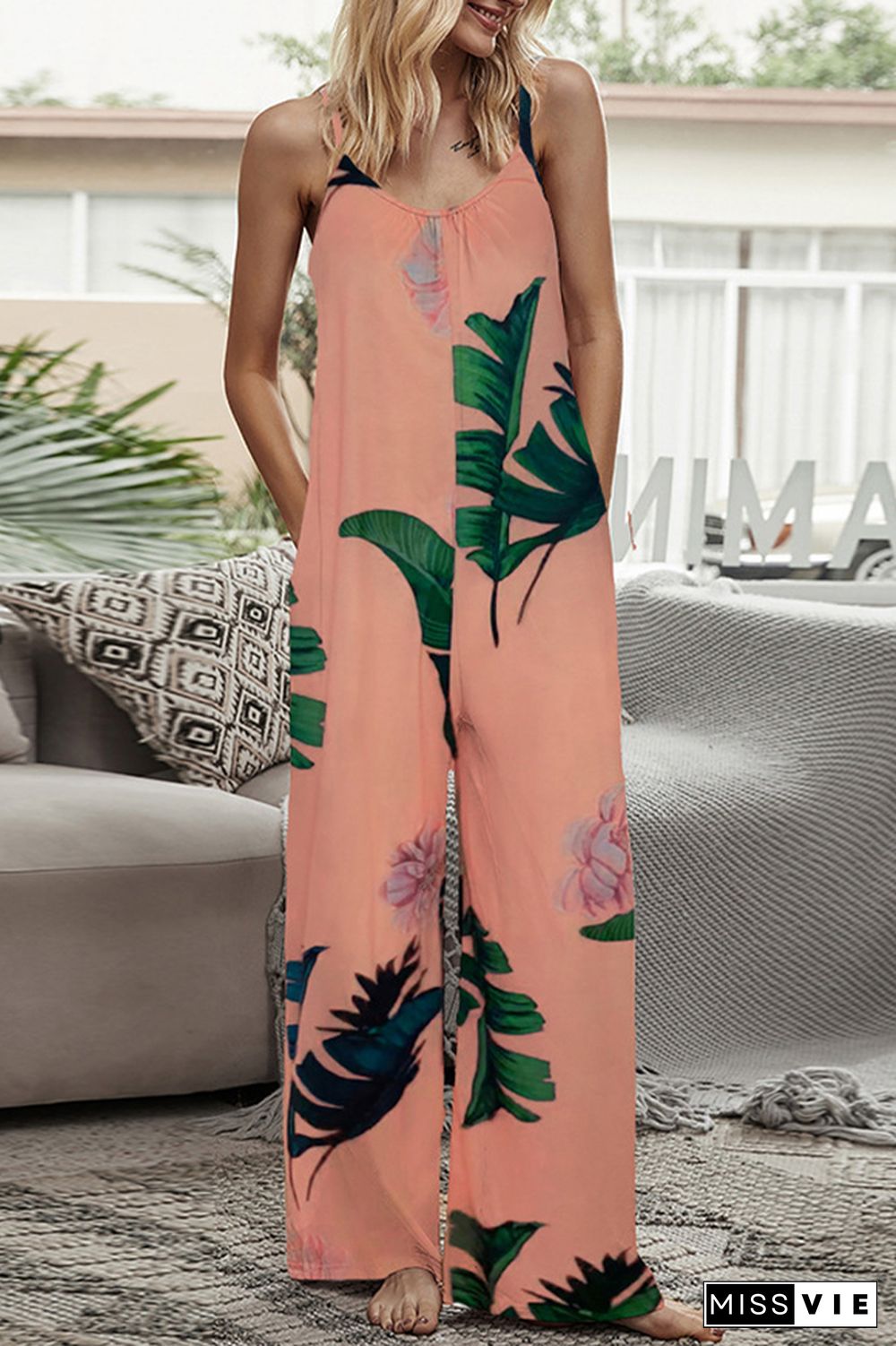 Print Long Pants Loose Jumpsuit Wholesale