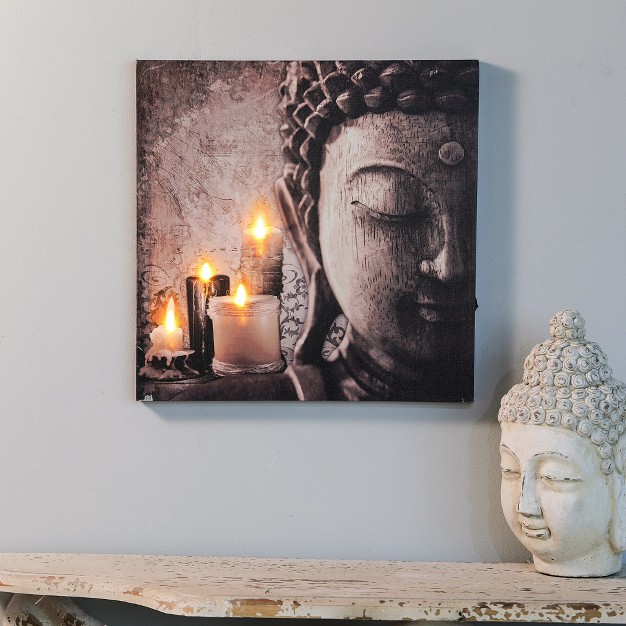 Luxenhome Zen Buddha And Candles Lighted Canvas Print Brown