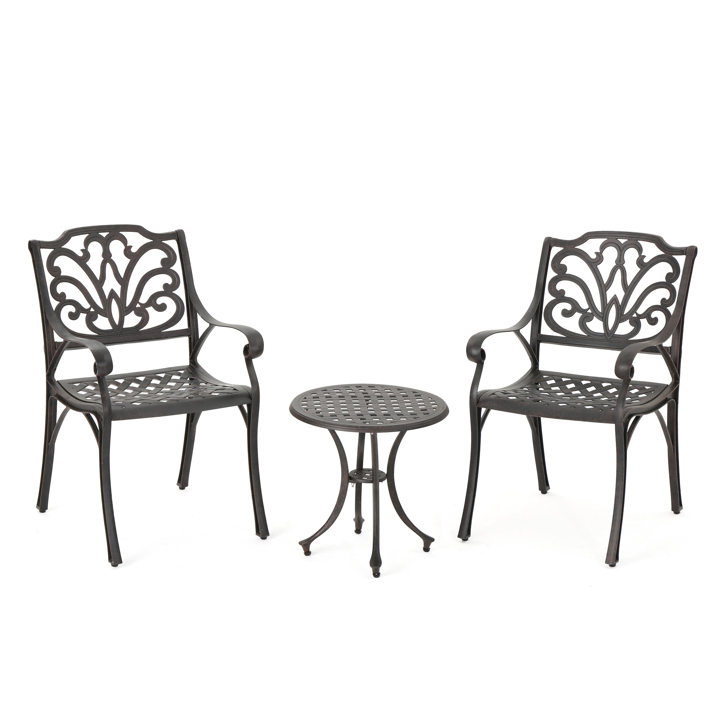 Louis Outdoor 3 Piece Bronze Finished Cast Aluminum Chat Set