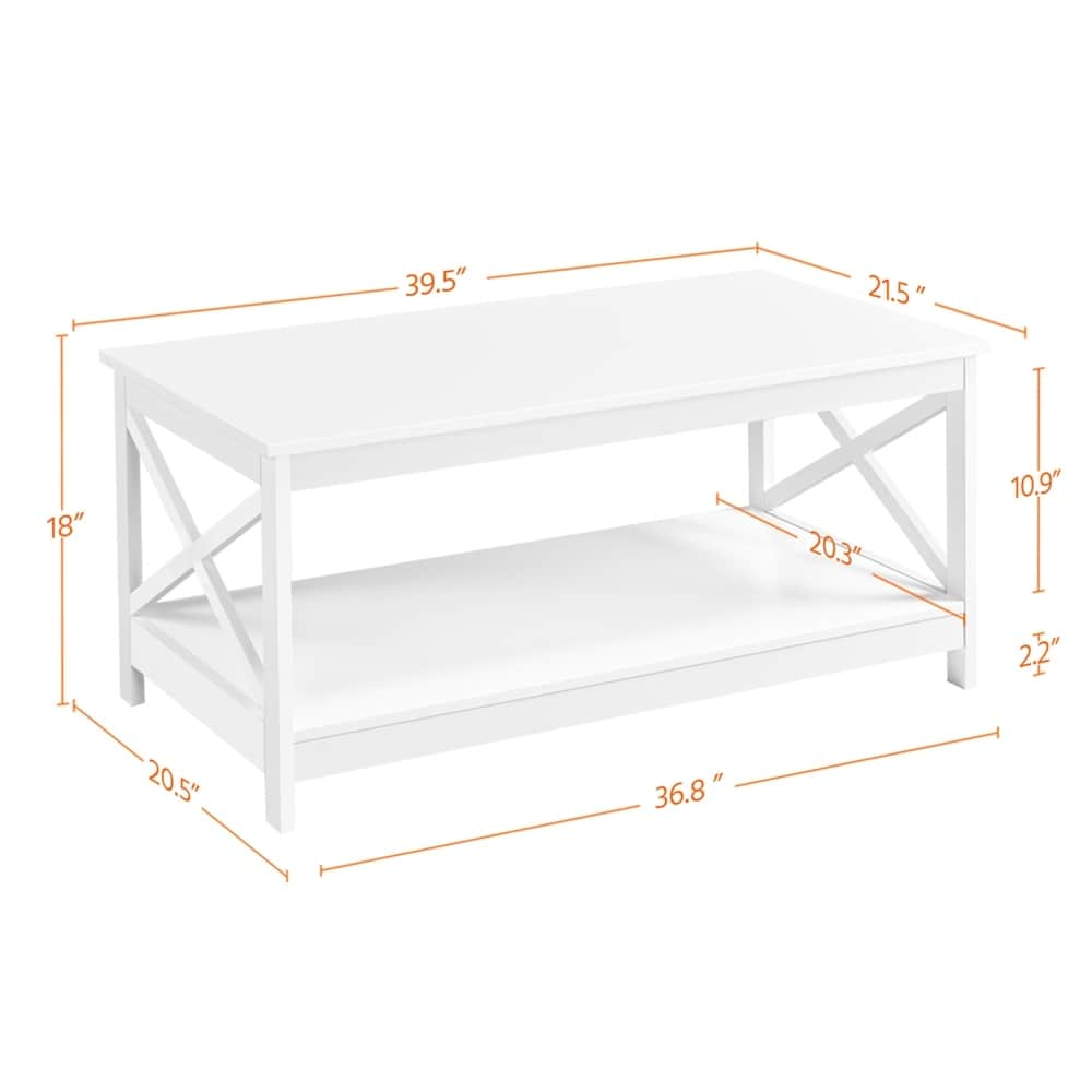 Yaheetech 2 Tier Wood Coffee Table X Design Accent Table with Shelf