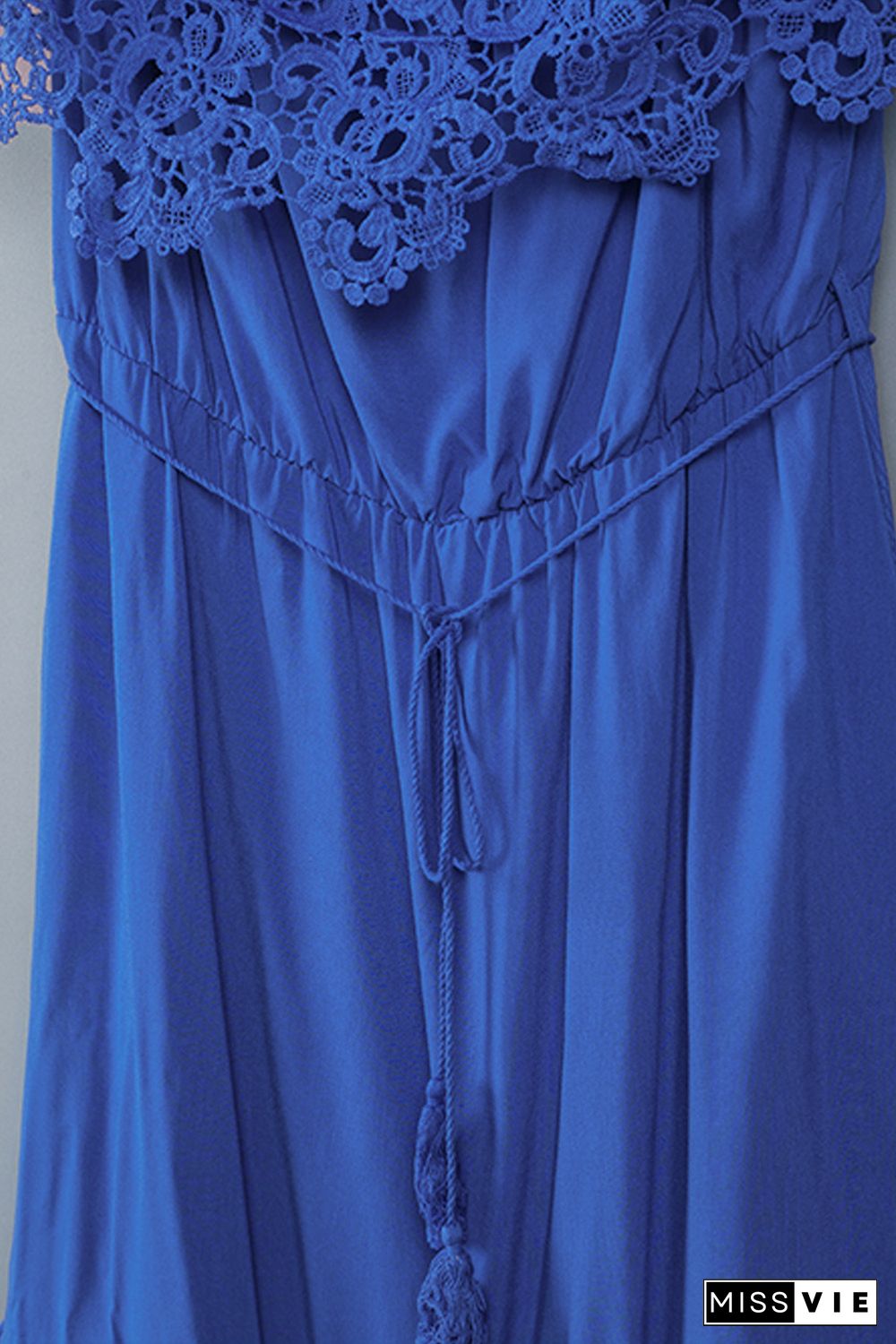 Blue Off-the-shoulder Lace Sleeves Plus size Dress