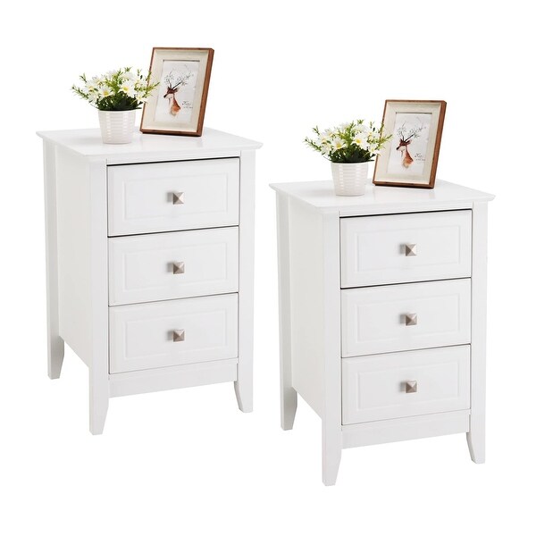 Upgraded White Night Stands for Bedrooms Set of 2， Modern Nightstand with 3 Drawers， Wooden Bed Side Table/Night Stand - - 37628318