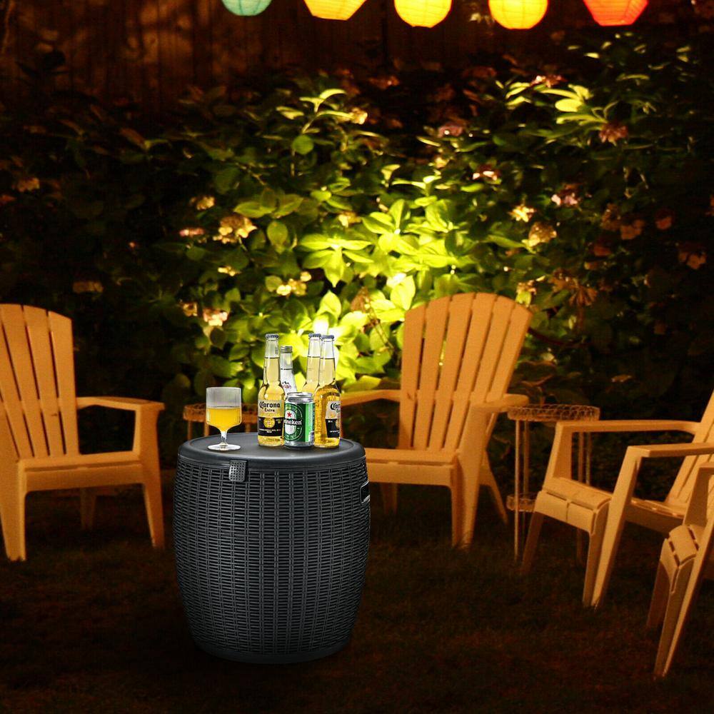 ANGELES HOME 9.5 Gal. Black Plastic Round Patio Ice Bucket Cooler Side Table M70-8OP809BK