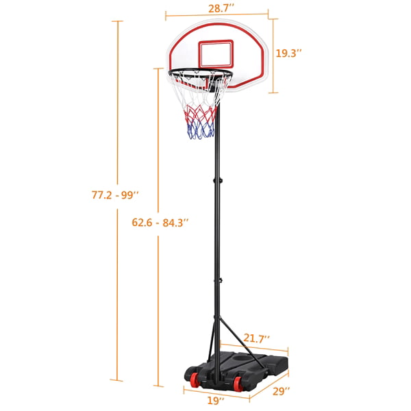 SMILE MART Height Adjustable Portable Basketball Hoop with Wheels for Kids Indoor and Outdoor， Multiple Trim Colors