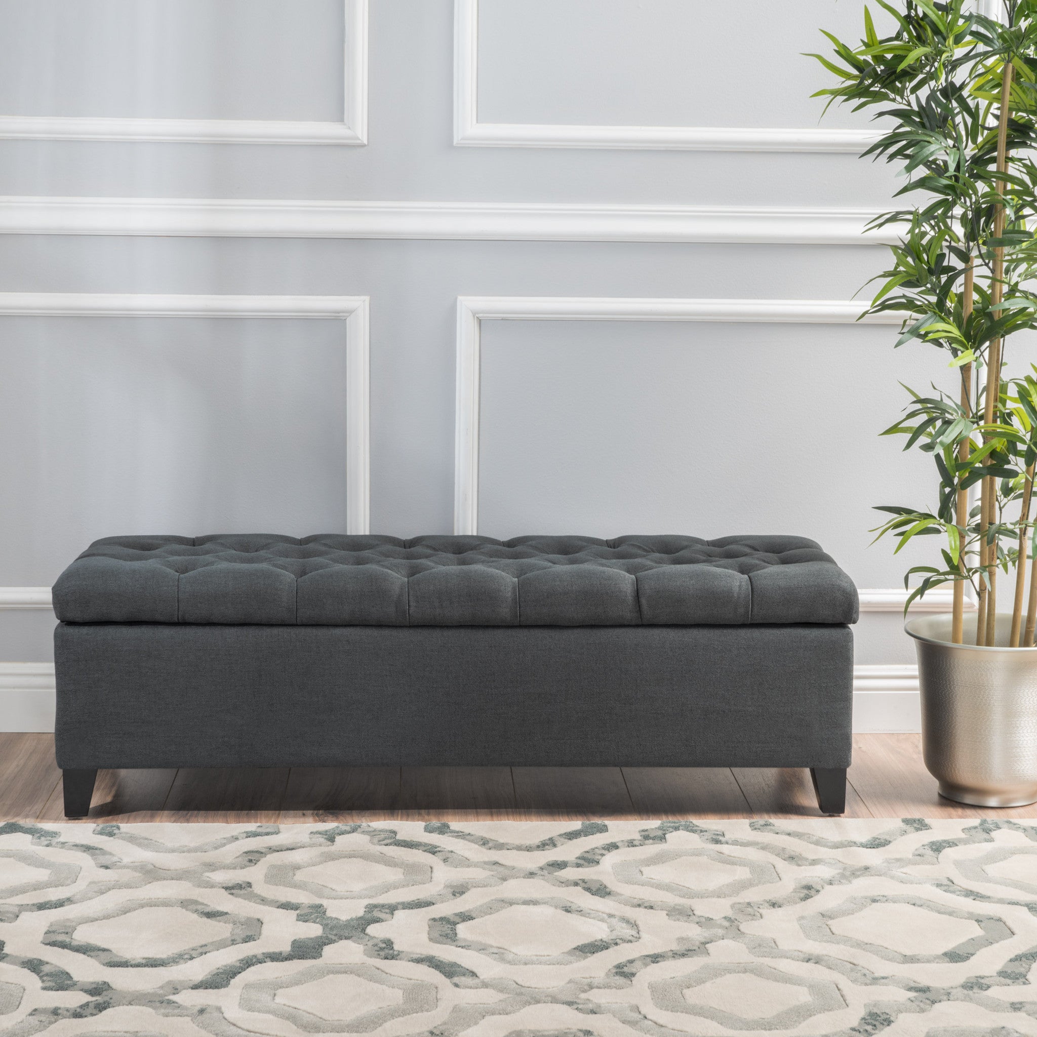 Molle Contemporary Button-Tufted Fabric Storage Ottoman Bench