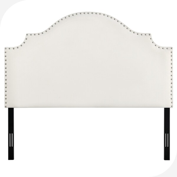 Crown Arched Velvet Upholstered Padded Wingback Queen Headboard - - 38049692