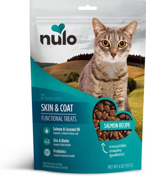 Nulo Skin and Coat Salmon Recipe Grain-Free Crunchy Cat Treats， 4-oz bag