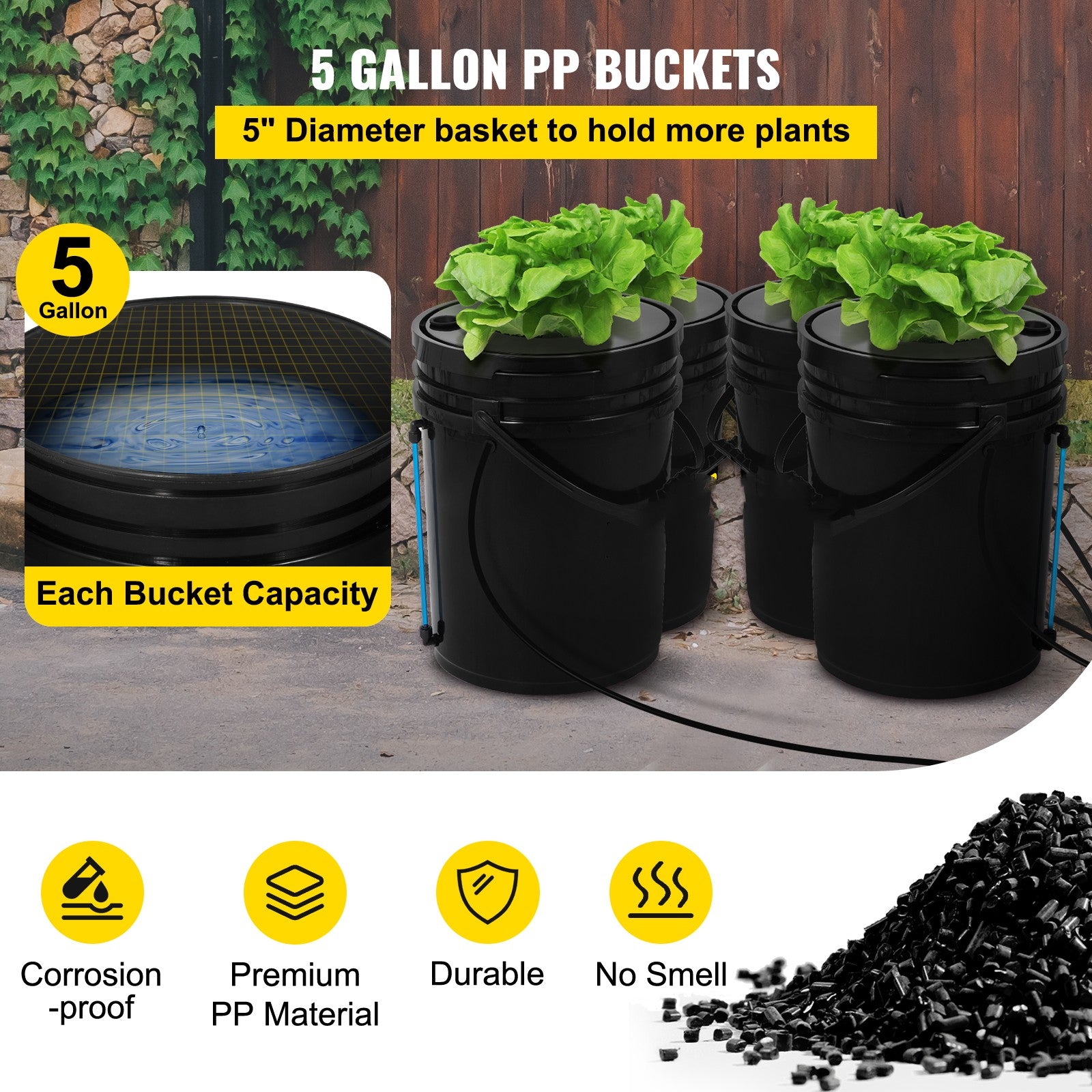 BENTISM Hydroponics Deep Water Culture DWC Hydroponic System 5 Gallon 4 Buckets