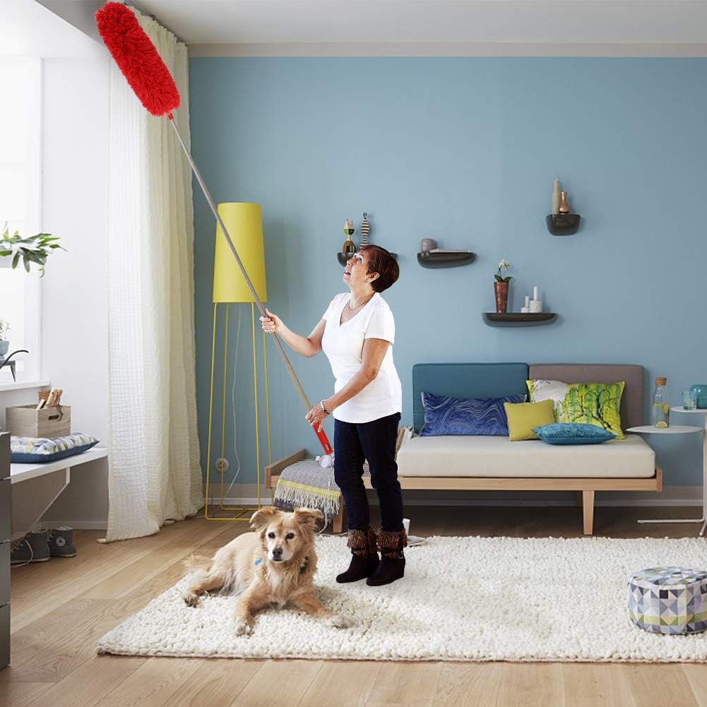 DELUX Microfiber Extendable Feather Duster with 100 inches Extra Long Pole, Bendable Head & Long Handle Dusters for Cleaning Ceiling Fan, High Ceiling, Blinds, Furniture & Cars