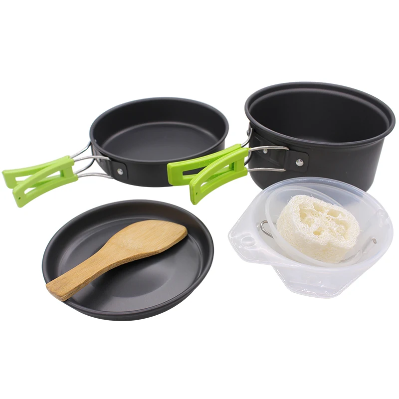 7Pcs Backpacking Outdoor Frying Pan Camping Cooking Set with Loofah Sponge