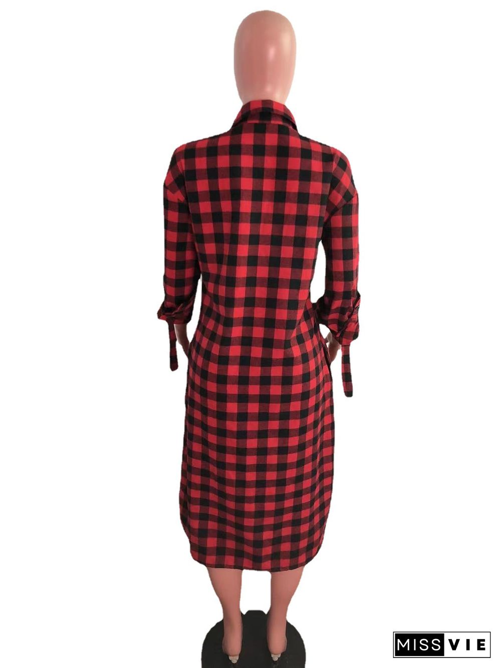 Long Sleeves Single-breasted Plaid Shirt Dress