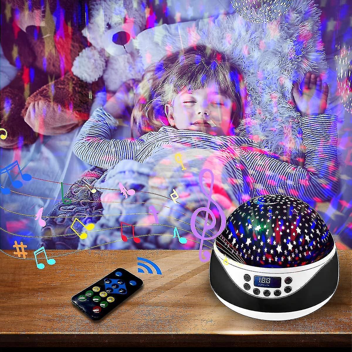 Star Night Light Projector For Kids，baby Sensory Lights With Timer and Music and Remote Control，360 Degree Rotating Starry Stars Projector，gifts For 2 3 4