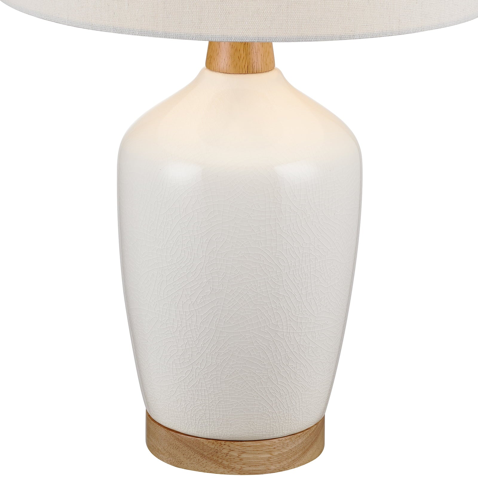 KYRID 22.5'' White Ceramic Table Lamp with Fabric Shade,Natural Wood Finish