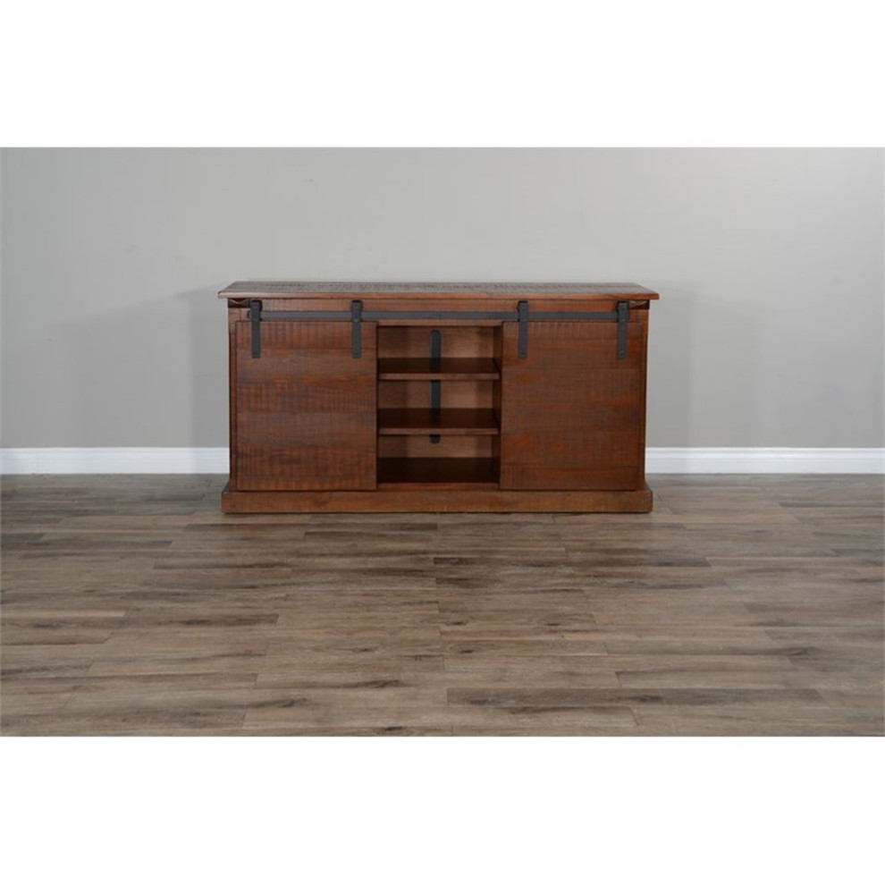 Pemberly Row 65 quotBarn Door Farmhouse Wood TV Console in Dark Chocolate   Industrial   Entertainment Centers And Tv Stands   by Homesquare  Houzz