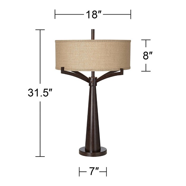 Tall Bronze Metal Burlap Fabric Drum Shade For Bedroom Living Room Bedside Nightstand Office