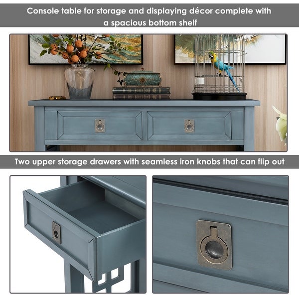 Global Pronex Console Table with 2 Drawers and Bottom Shelf， Entryway Accent Sofa Table (Antique Navy)