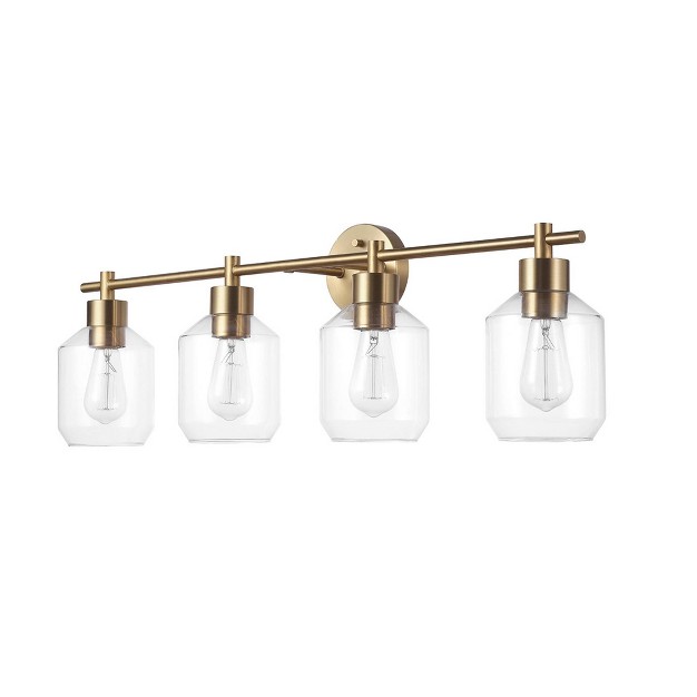 Cannes 4 light Matte Brass Vanity Light With Clear Glass Shades Globe Electric