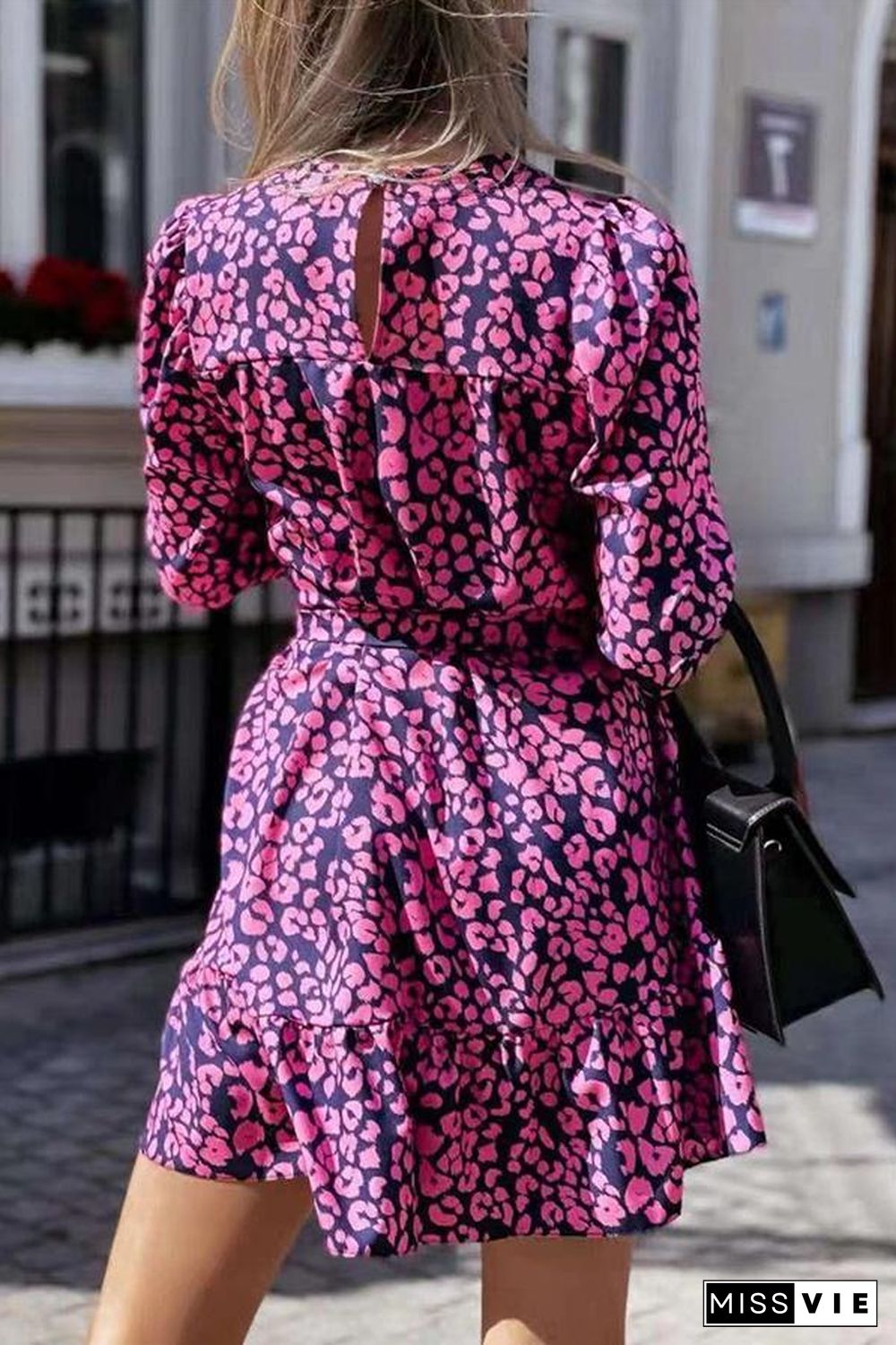 Long-Sleeved Printed Round-Neck Large Skirt Dress