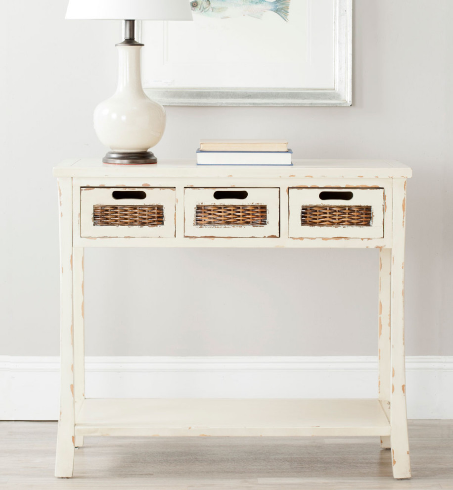 Mattie 3 Drawer Console Vintage Cream   Farmhouse   Console Tables   by V.S.D Furniture  Houzz