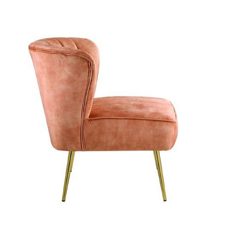 Accent Chair with Curved Tufted Back， Orange and Gold