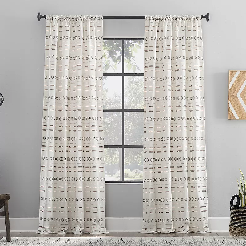 Archaeo Global Stripes Cotton Blend Semi-Sheer Rod Pocket Window Curtain