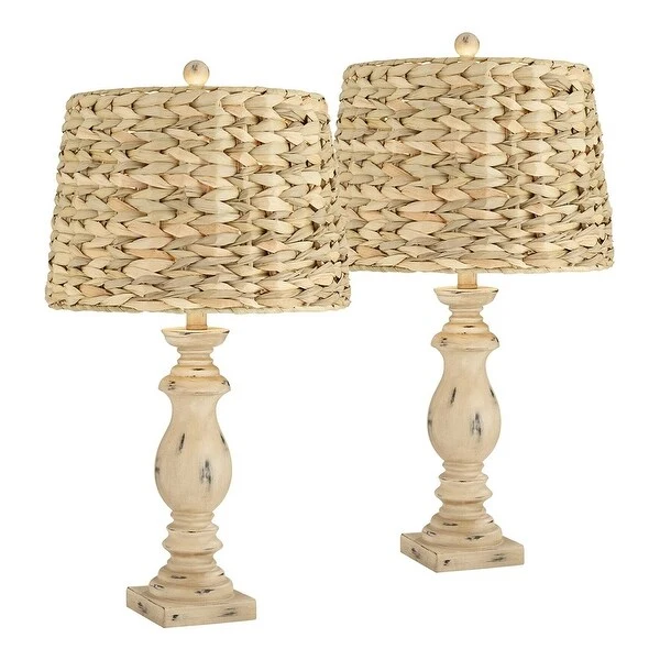 Set of 2 Modern Coastal Table Lamps Beige Sea Grass Drum Shade - 14