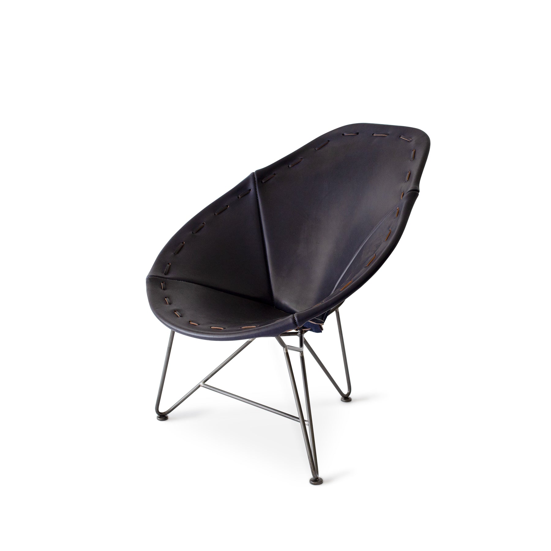 Blue Saddle Leather Oval Chair with Natural Steel Base – Stylish, Modern, and Comfortable