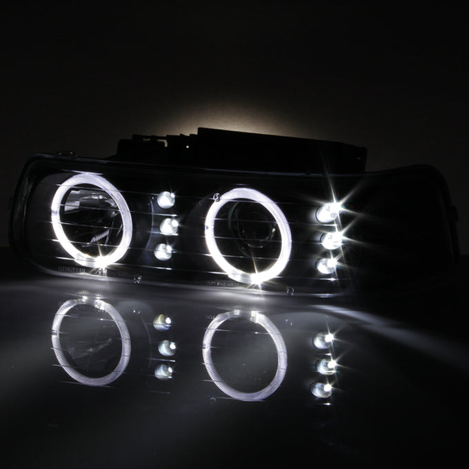 Fit 99-02 Silverado 00-06 Suburban Black Halo LED Projector Headlights Bumper