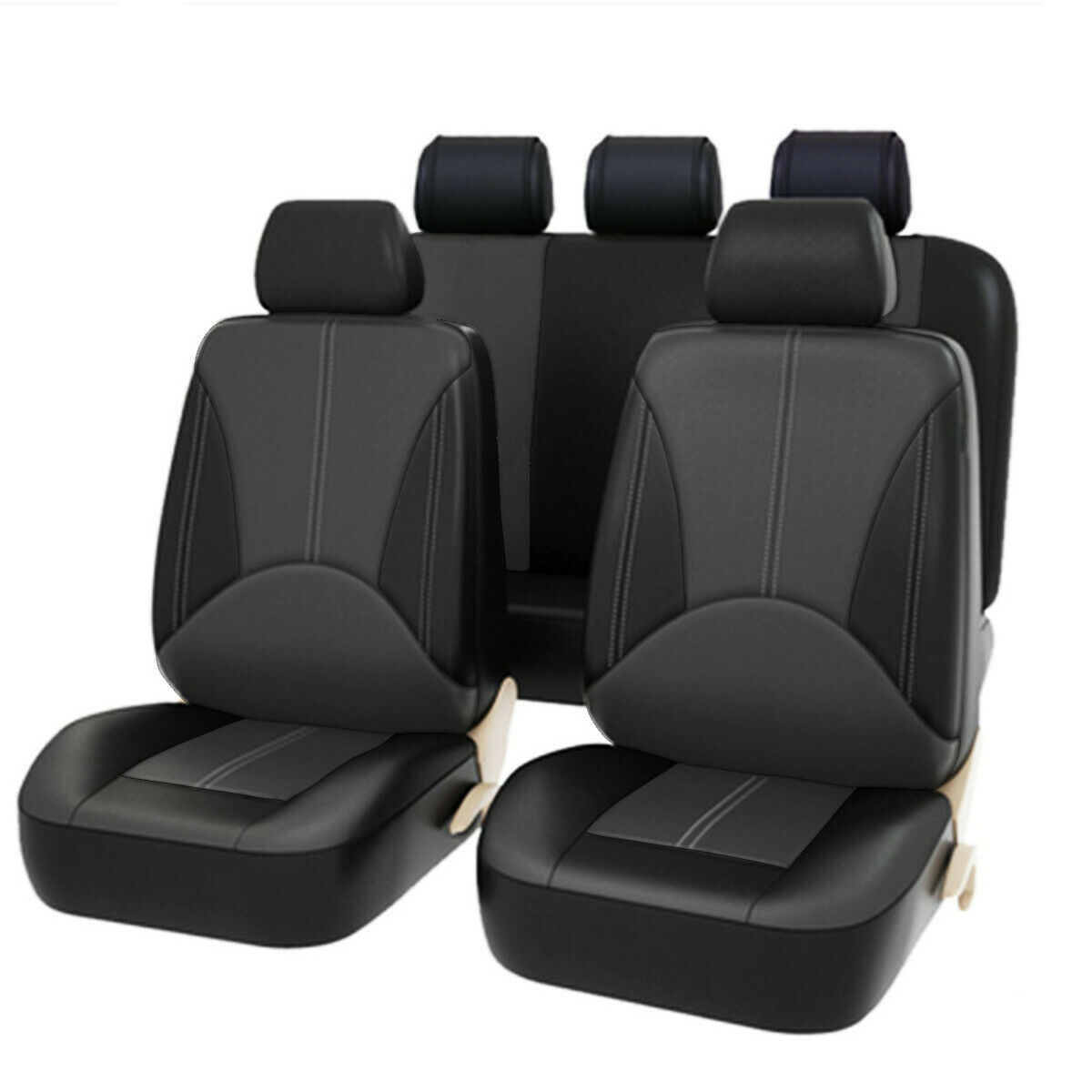 9pcs Car Seat Cover PU Leather Accessories Protector， Universal Full Set 5-Sits Waterproof For Sedan SUV Truck