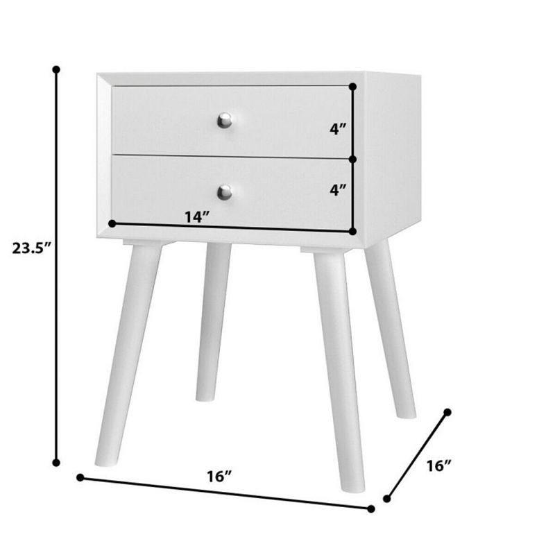 Hivago Wooden Nightstand Mid-Century End Side Table with 2 Storage Drawers