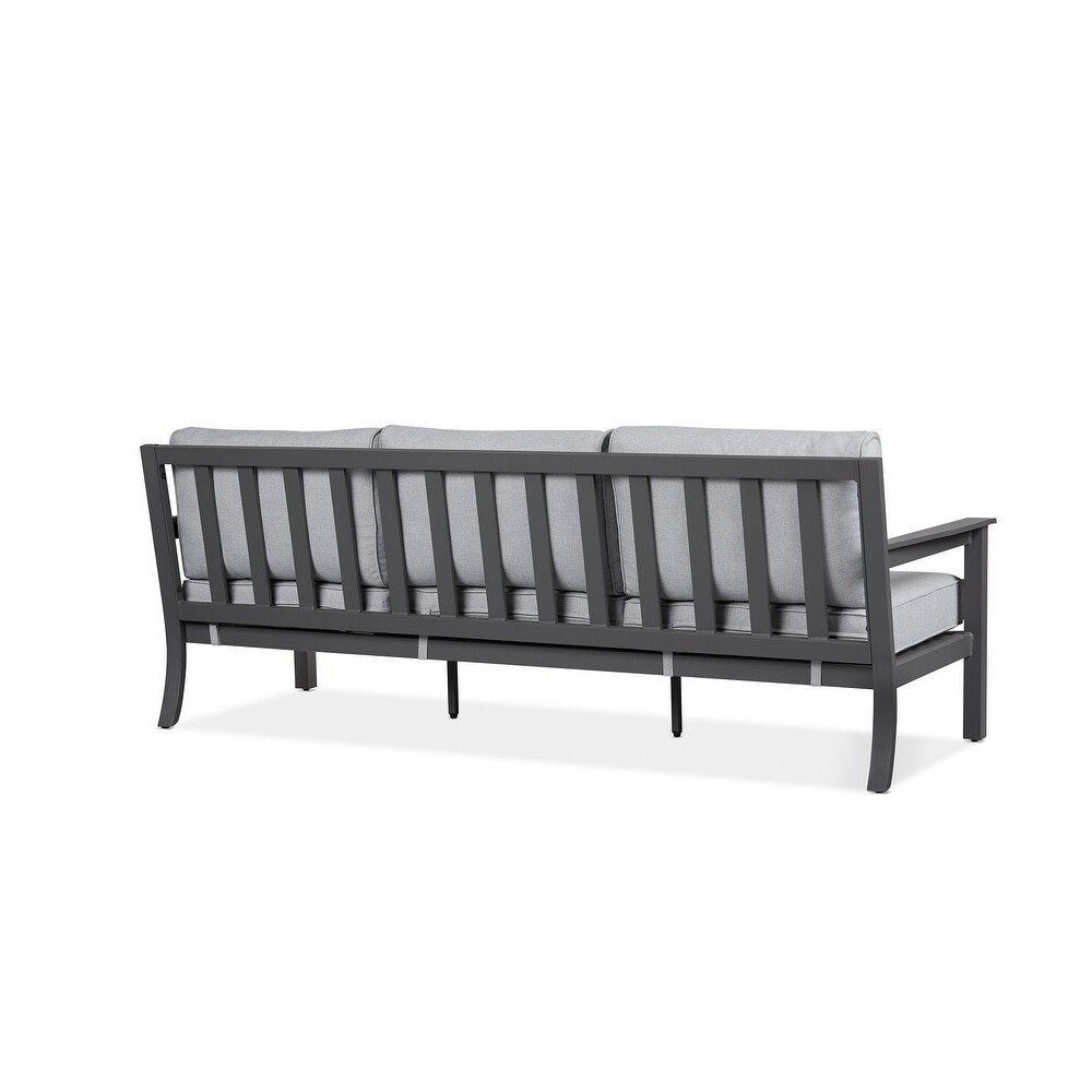 Ortun Outdoor Three Seat Sofa in Gray w/Gray Cushions by Real Flame