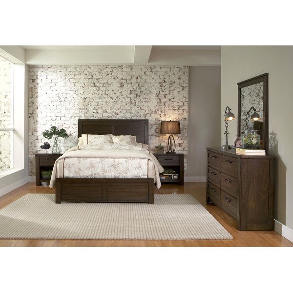 Roundhill Furniture Sedona Transitional Wood Bedroom Set， Panel Bed with Dresser， Mirror， Two Nightstands in Espresso - - 37524242