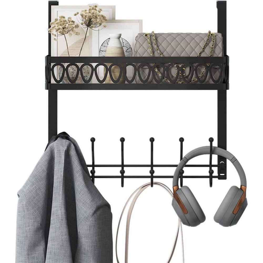 Aoibox 15.6 in. Shower Caddy Basket Metal Over the Door Hooks Door Hanger Organizer with Hooks  Racks in Black SNMX4749