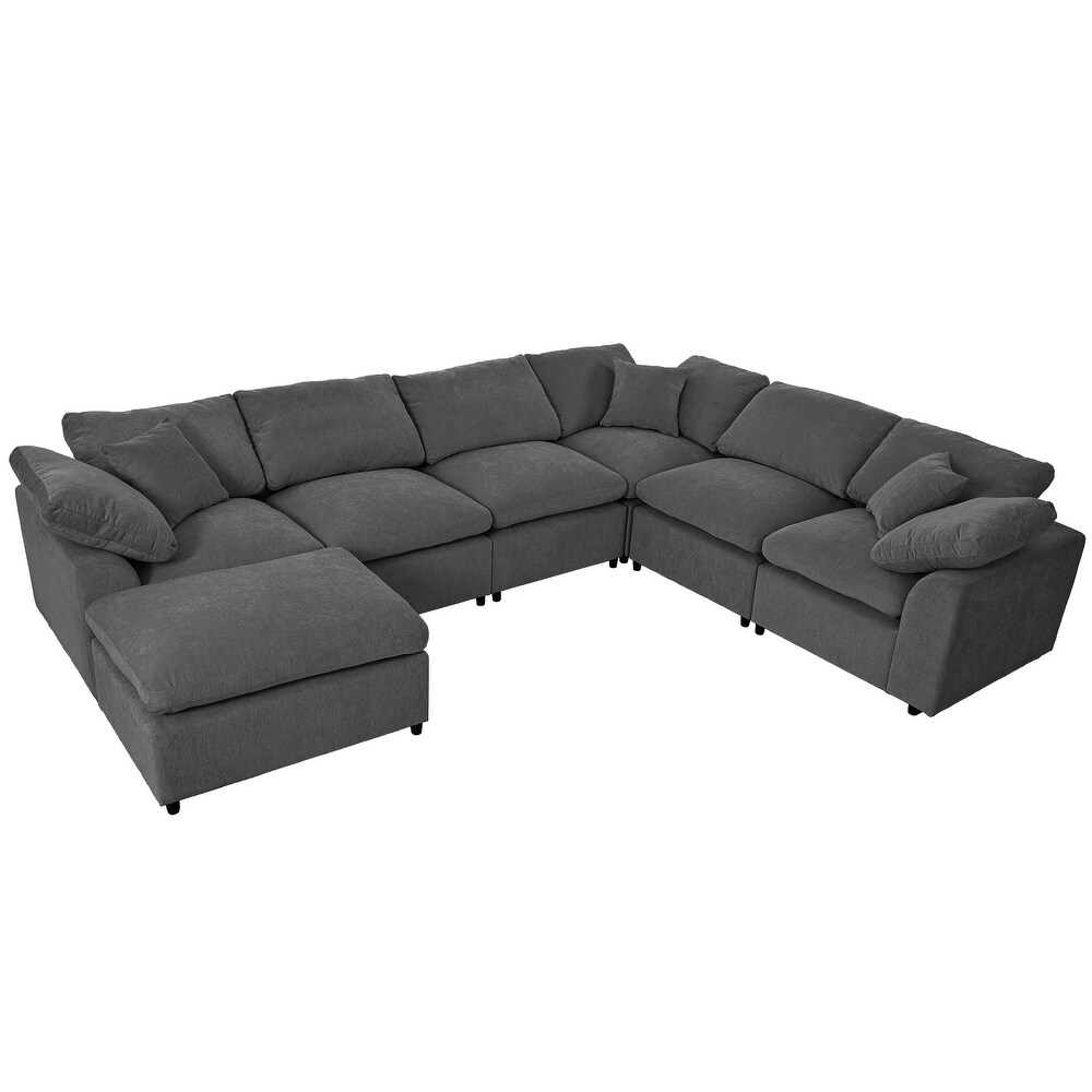 Oversized Modular Corner Sofa L Shaped Sectional Sofa w/Ottoman 7 Seat Sectional Sofa w/Removable Cushions for Livingroom