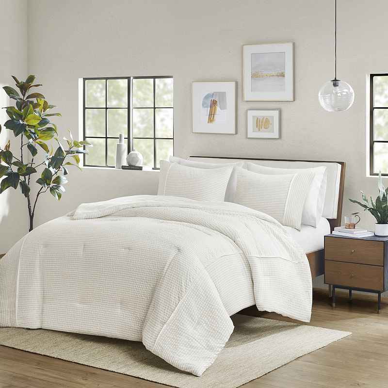 Beautyrest Apollo Oversized Striped Seersucker Comforter Set with Shams