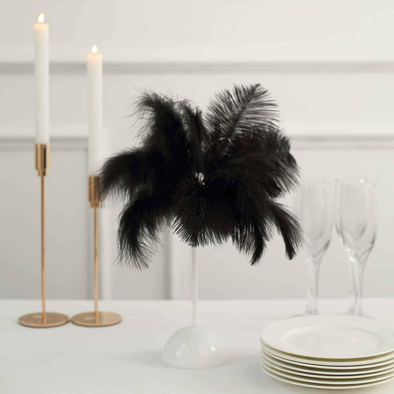 LED Black Ostrich Feather Table Lamp Desk Light, Battery Operated Cordless Wedding Centerpiece 15