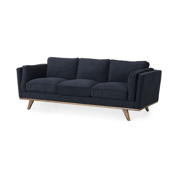 Brooks Navy Blue and Medium Brown Three Seater Sofa