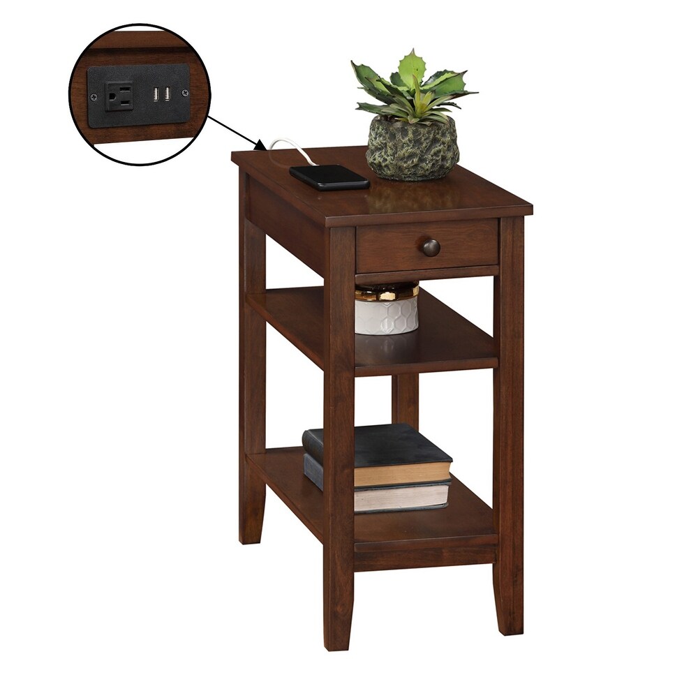 Convenience Concepts American Heritage 1 Drawer Chairside End Table with Charging Station and Shelves