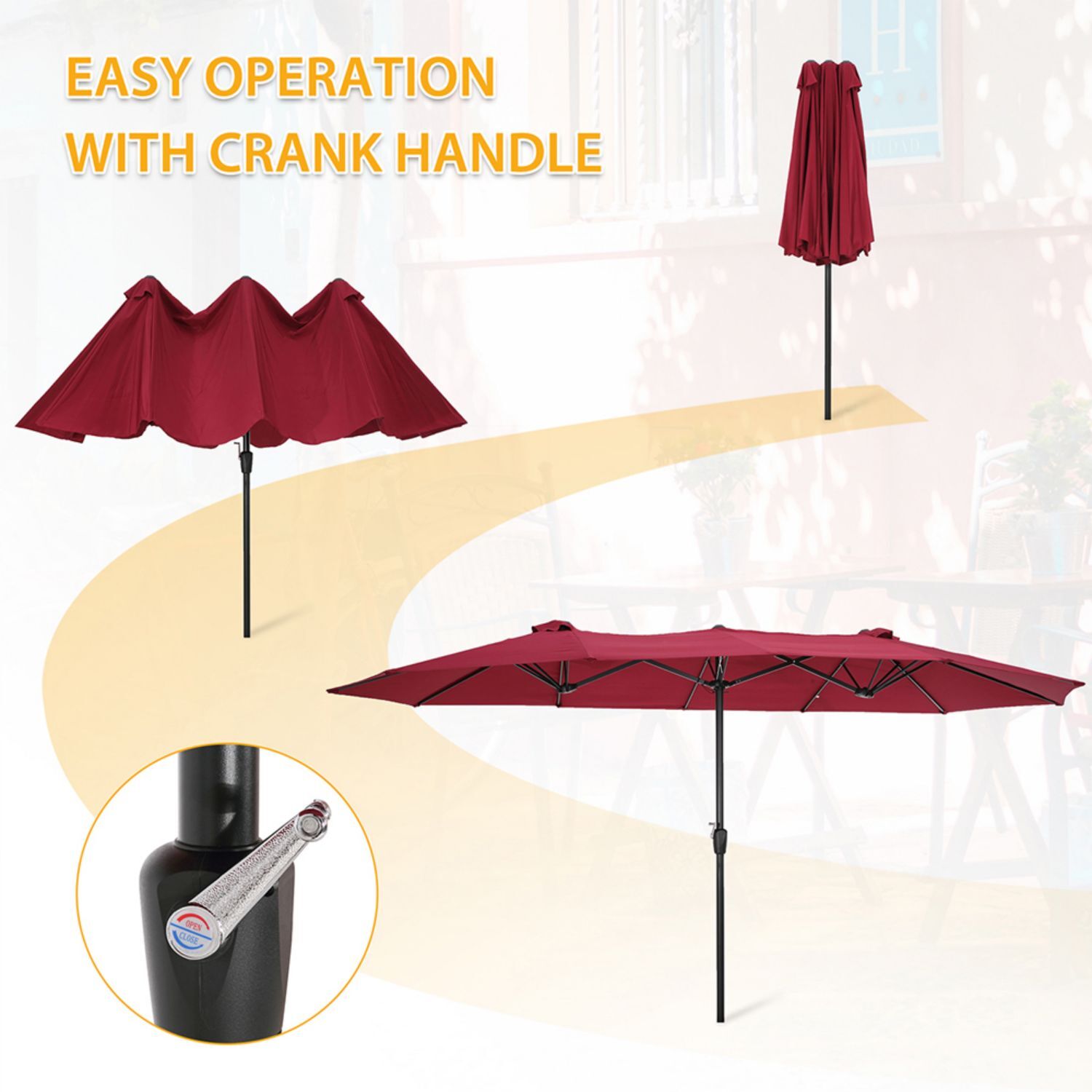 Cmgb Large Double-Sided Rectangular Outdoor Patio Umbrella with Crank Red