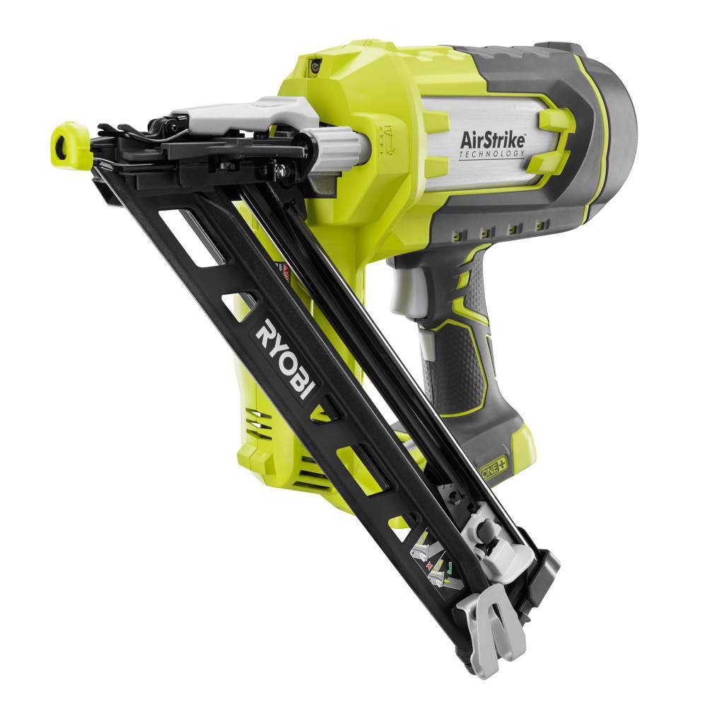 RYOBI ONE+ 18V Lithium-Ion Cordless AirStrike 15-Gauge Angled Finish Nailer (Tool Only) with Sample Nails P330