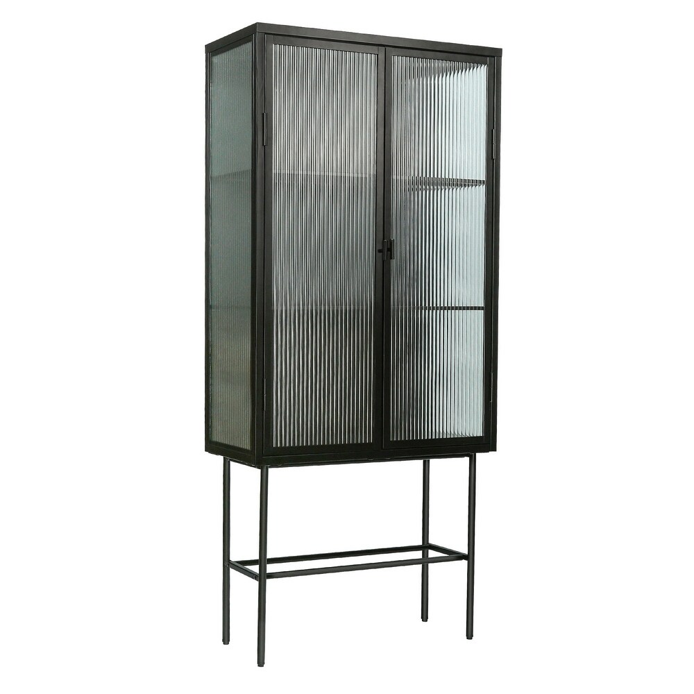 Stylish Freestanding Fluted Glass Storage Cabinet