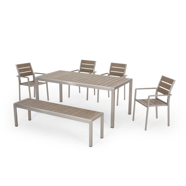 Cape Coral Outdoor Modern 6 Seater Aluminum Dining Set with Dining Bench by Christopher Knight Home