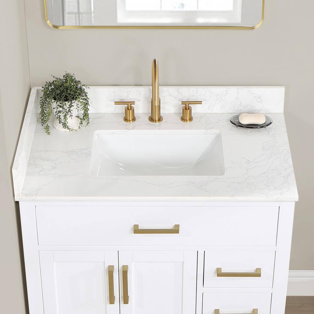 Altair Gavino 36 in. W x 22 in. D x 34 in. H Bath Vanity in White with Grain White Composite Stone Top 557036-WH-GW-NM