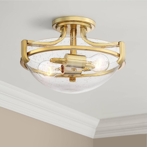 Wide Brass Gold 2 light Clear Seeded Glass Bowl Shade For Bedroom Hallway House