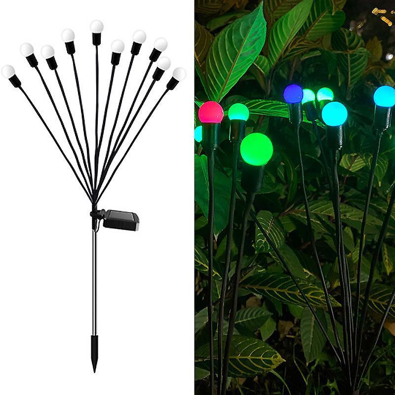 2 Packs 10-head Solar Swaying Firefly Lamps Intelligent Light Control Outdoor Waterproof Ground Plug Garden Atmosphere Decoration No.262540