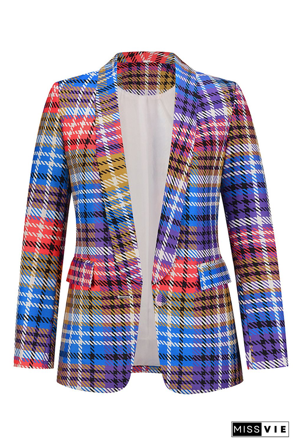 Multicolor Plaid Open Button Blazer Jackets