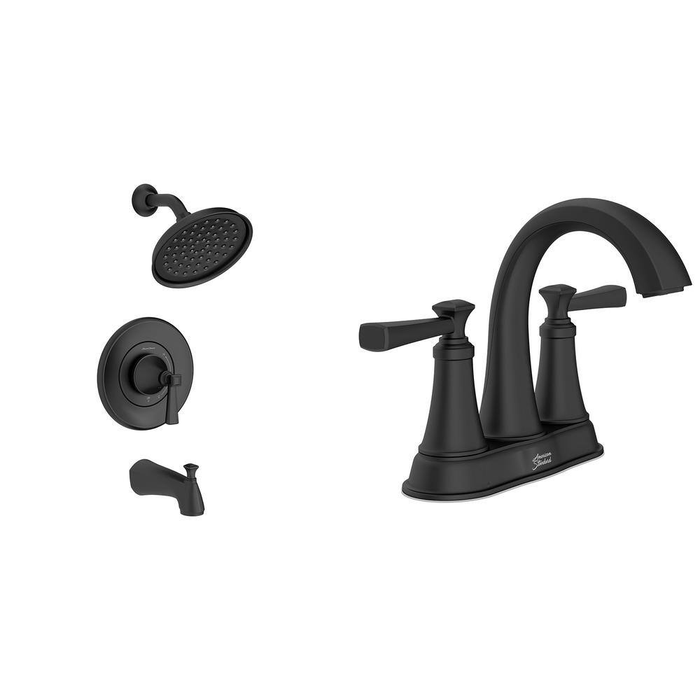 American Standard Rumson 4 in. Centerset Bathroom Faucet and Single-Handle 1-Spray Tub and Shower Faucet in Matte Black (Valve Included) RumsonTSCntrMB