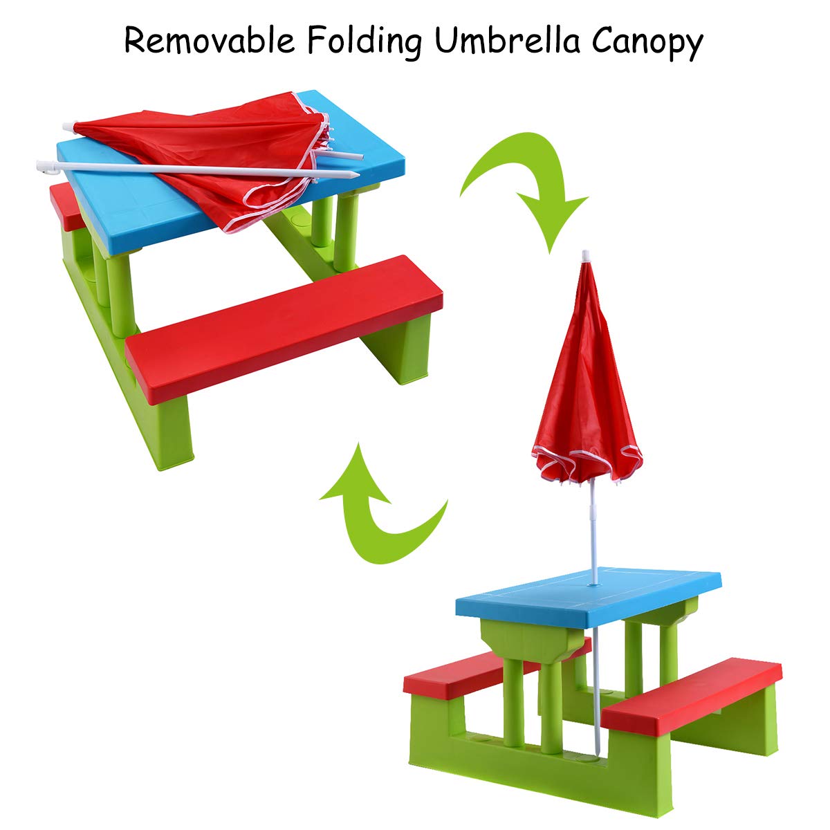 Costzon Kids Picnic Table, Indoor & Outdoor Table and Bench with Removable Umbrella